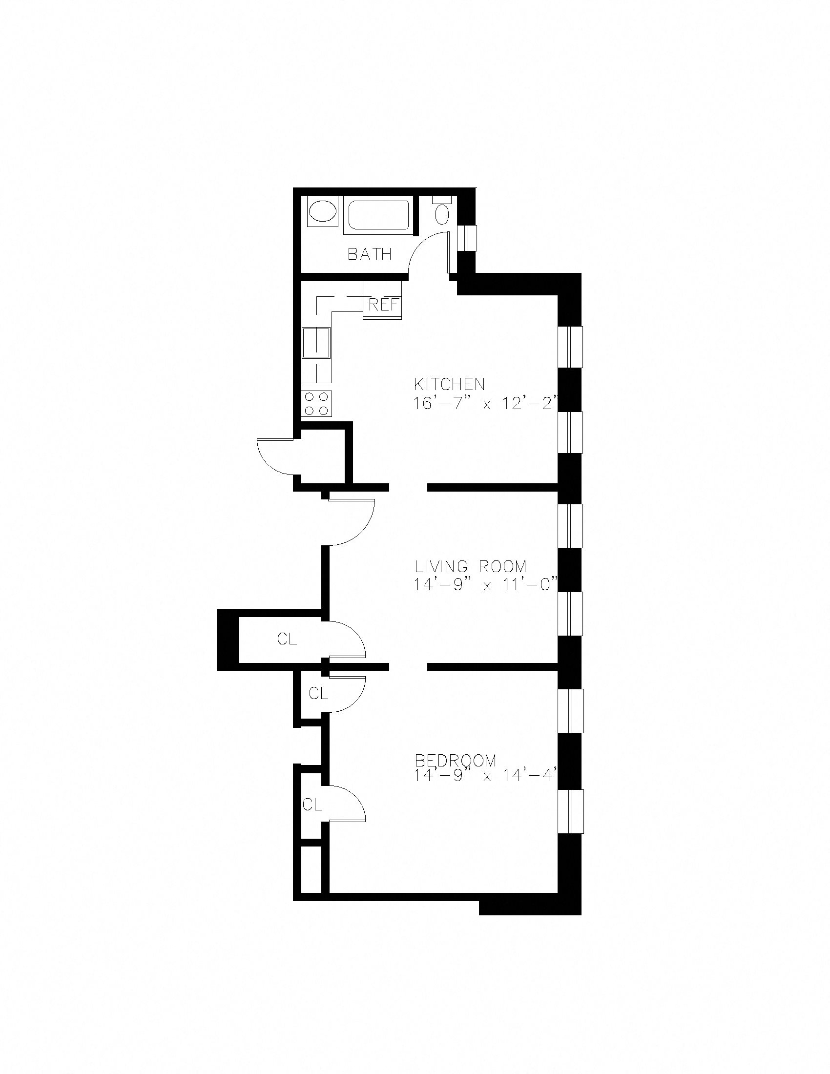 Large 1 Bedroom 1 Bathroom Floor Plan 4